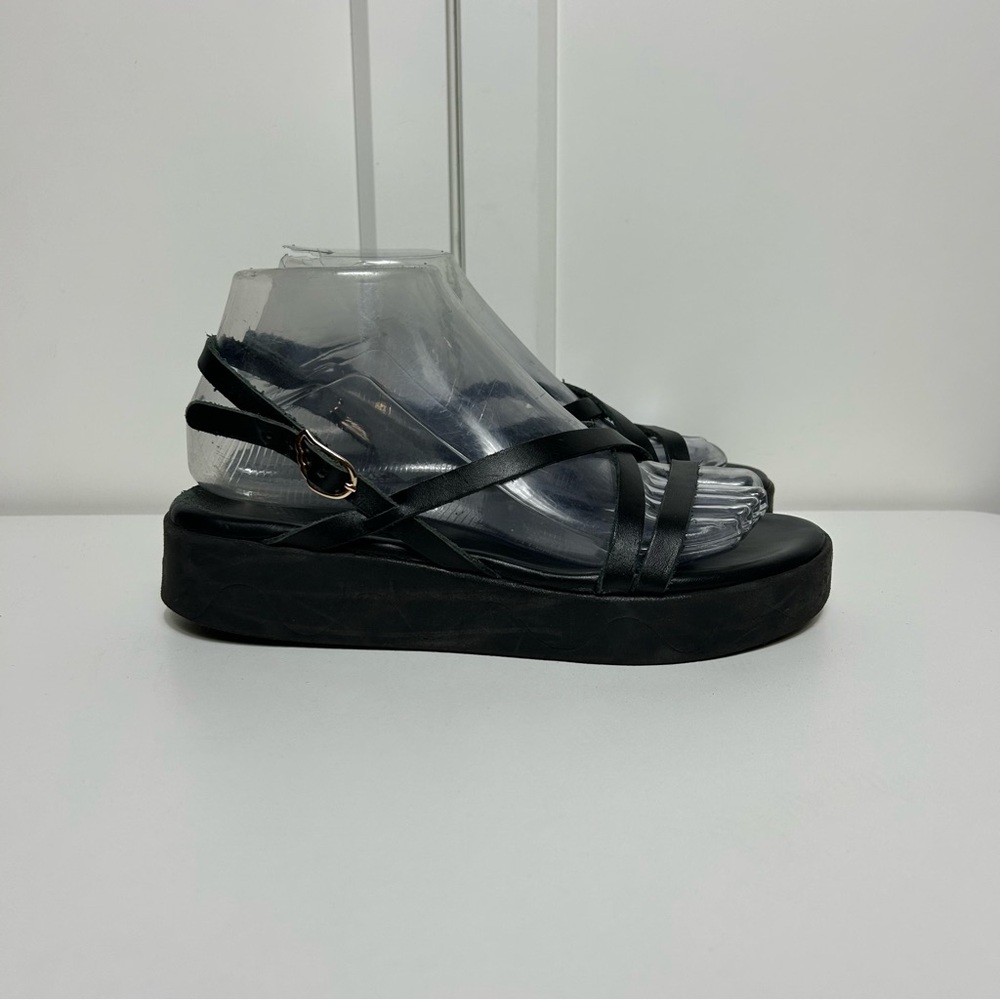 Ancient Greek Sandals Black Platform Strappy Leather Sandals